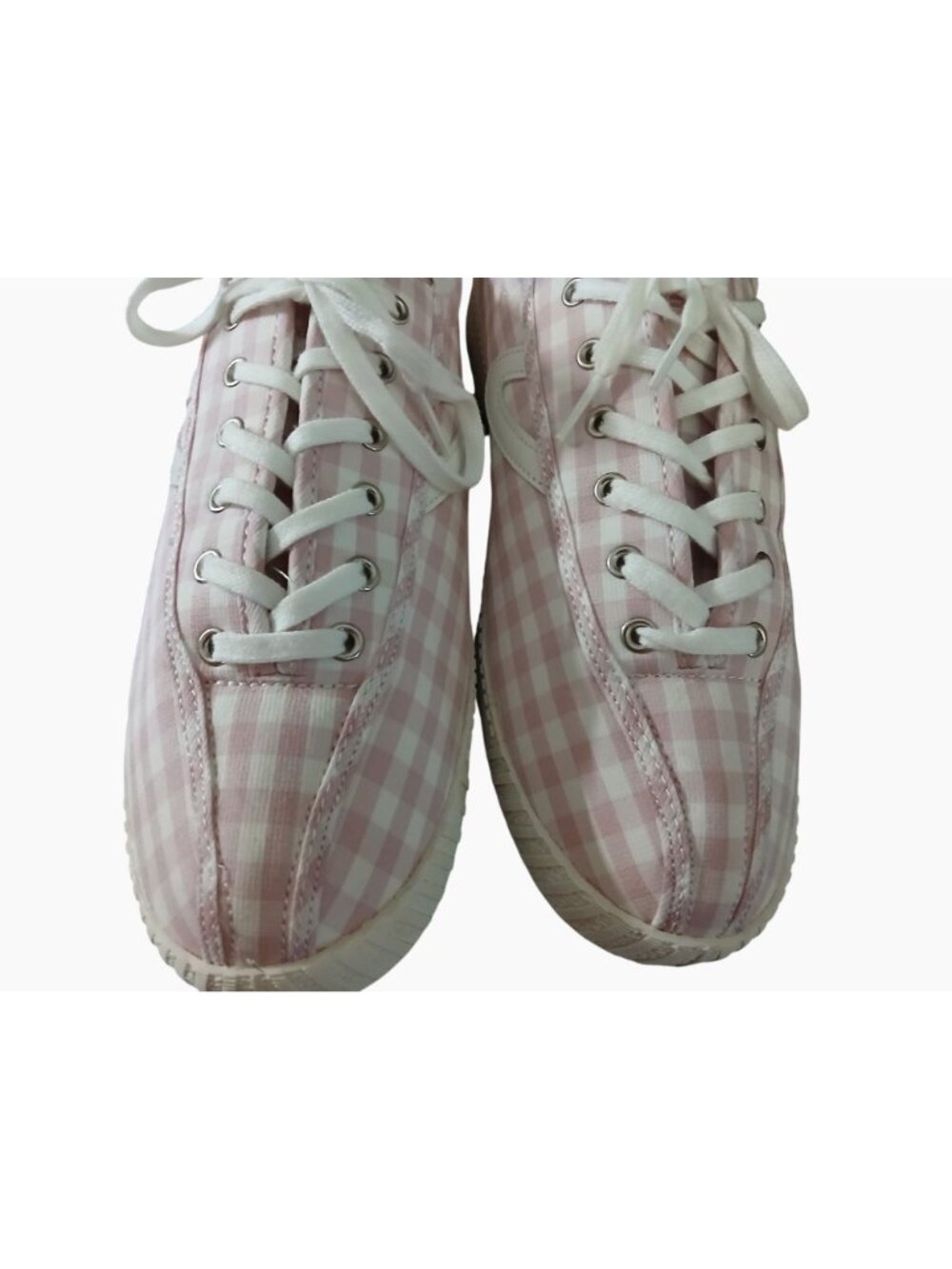 Tretorn Nylite White Pink Gingham Canvas Lace Up Sneakers Women’s Size 11 Shoes - Picture 5 of 8